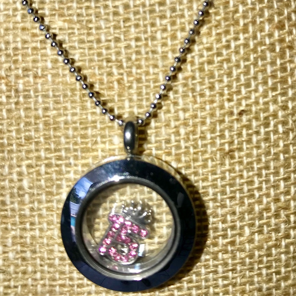 O2 Silver locket with ball chain & sweet 15 charm